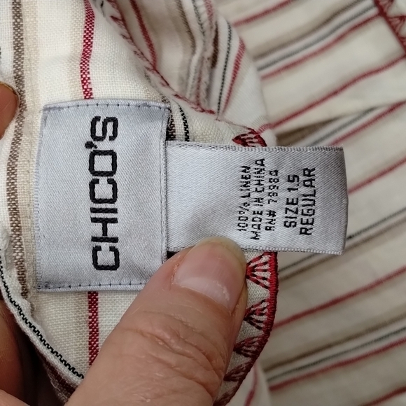 Chicos wide leg pants pinstriped size 10 ivory red black Size 1.5 100% linen - Picture 9 of 11